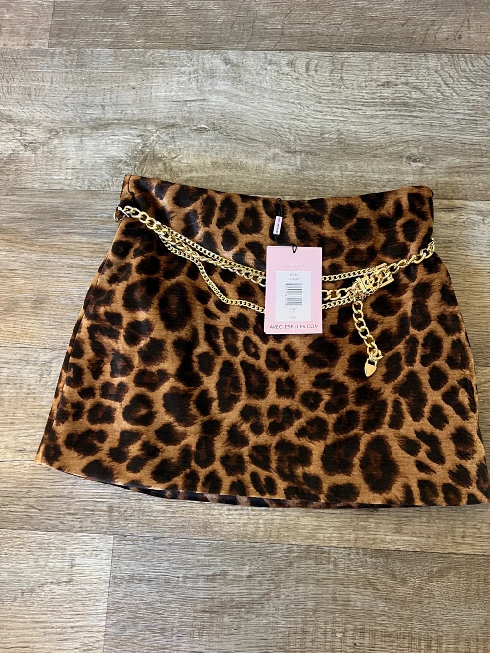 Avec Les Filles Leopard Print Mini Skirt with Gold Belt Detail